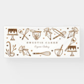 Fun Baking Cooking Utensils Woodgrain Cake Bakery Spandoek (Horizontaal)