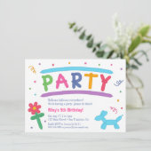 Fun Balloon Art Kids Birthday Party Uitnodigingen (Staand voorkant)