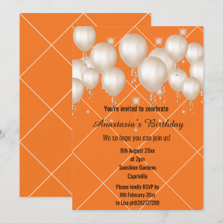 FUN BALLOON BRIGHT ORANJE BIRTHDAY GRID INVITATION KAART