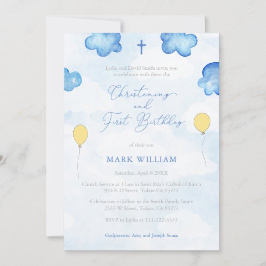 Fun Balloons Christening First Birthday Party Kaart (Voorkant)