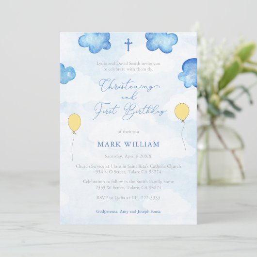 Fun Balloons Christening First Birthday Party Kaart (Staand voorkant)