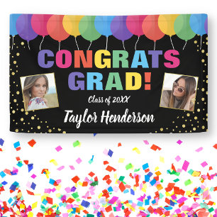 Fun Balloons Gold Confetti Afstudeerder Foto's Afs Spandoek