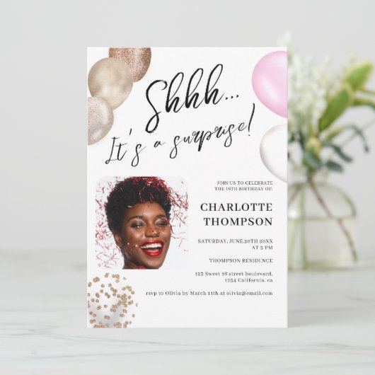 Fun balloons gouden witte fotoverrassing Sweet 16 Kaart (Staand voorkant)