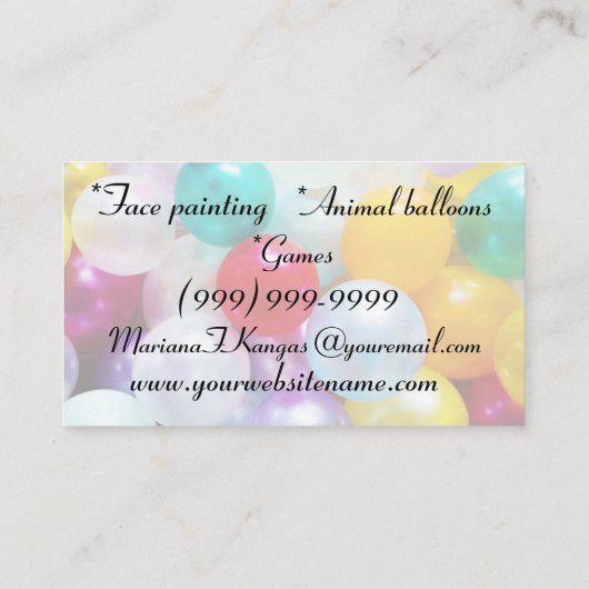 Fun Balloons Kids Birthday Party Entertainment Visitekaartje (Achterkant)
