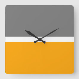 Fun Banded Grijs Helder Gouden Geel Kleur Blok Vierkante Klok