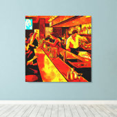 Fun Bar Scene | Bartender en klanten Canvas Afdruk (Insitu (Houten vloer))