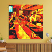 Fun Bar Scene | Bartender en klanten Canvas Afdruk (Insitu (Woonkamer))
