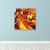 Fun Bar Scene | Bartender en klanten Canvas Afdruk (Insitu (Houten vloer))