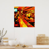 Fun Bar Scene | Bartender en klanten Poster (Keuken)