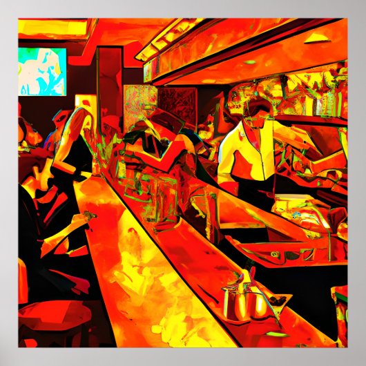 Fun Bar Scene | Bartender en klanten Poster (Voorkant)