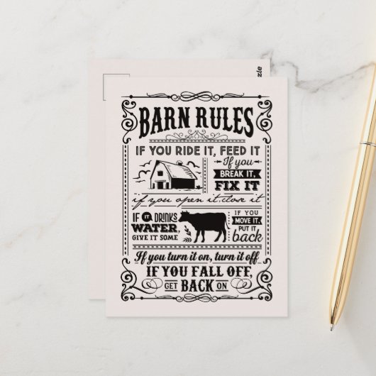 Fun Barn rules add message guest Briefkaart (Voorkant / Achterkant in situ)