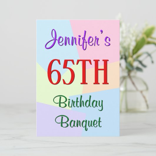 Fun, Basic "65th Birthday Banquet" Uitnodiging (Staand voorkant)