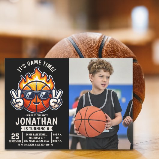 Fun Basketball Birthday boy with photo Kaart