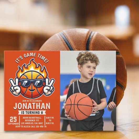Fun Basketball Birthday boy with photo Kaart