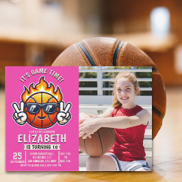 Fun Basketball Birthday Girl with photo Kaart