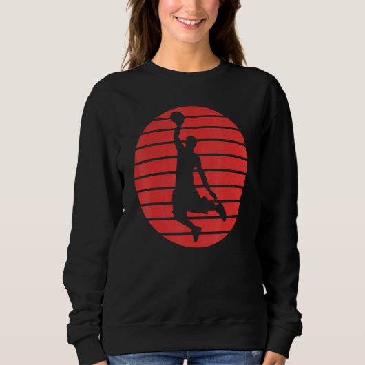 Fun Basketball Player Silhouette op Red Sunset B Trui (Voorkant)