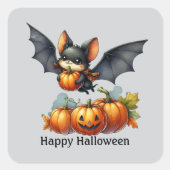 Fun Bat Happy Halloween aanpasbaar Vierkante Sticker (Voorkant)