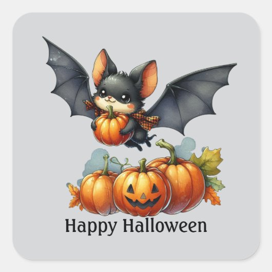 Fun Bat Happy Halloween aanpasbaar Vierkante Sticker (Voorkant)
