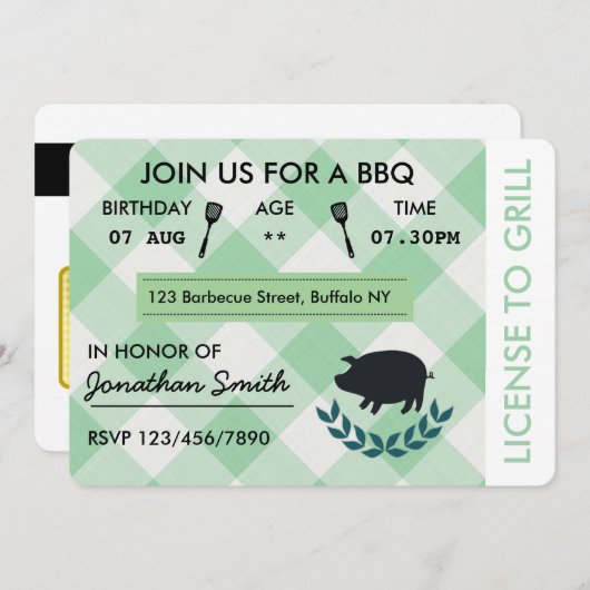 Fun BBQ Barbecue Birthday Party Invitation Kaart (Voorkant / Achterkant)