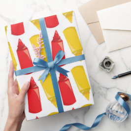 Fun BBQ Ketchup Mustard party wrapping paper Cadeaupapier