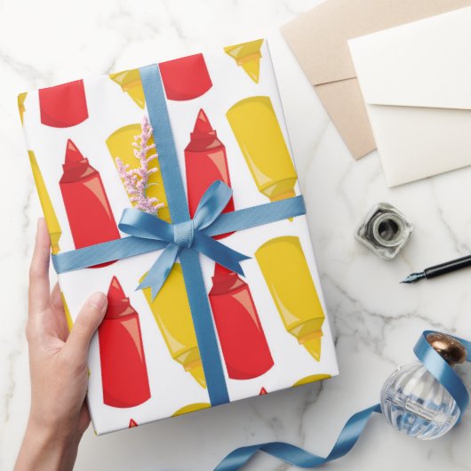 Fun BBQ Ketchup Mustard party wrapping paper Cadeaupapier (Geschenken)