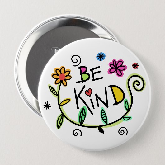 Fun Be Kind Floral Ronde Button 4,0 Cm (Voorkant /achterkant)