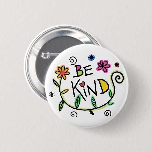 Fun Be Kind Floral Ronde Button 5,7 Cm (Voorkant /achterkant)