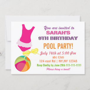 Fun Beach Ball flipflop meiden Pool Party Invites Kaart