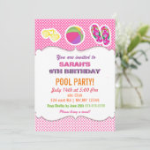 Fun Beach Ball flipflop meiden Pool Party Invites Kaart (Staand voorkant)