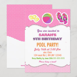 Fun Beach Ball flipflop meiden Pool Party Invites Kaart