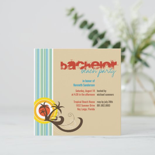 Fun Beach Holiday Bachelor Jongens Party nodigt ui Kaart (Staand voorkant)