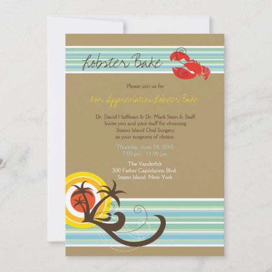 Fun Beach Holiday Summer Lobster Bake Party Invite Kaart (Voorkant)