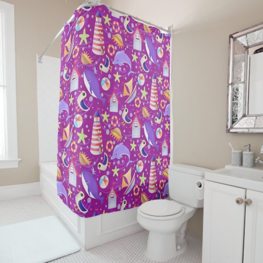 Fun Beach Magenta Douchegordijn (In situ)