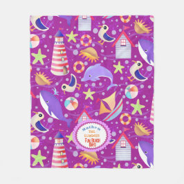 Fun Beach Magenta Fleece Deken