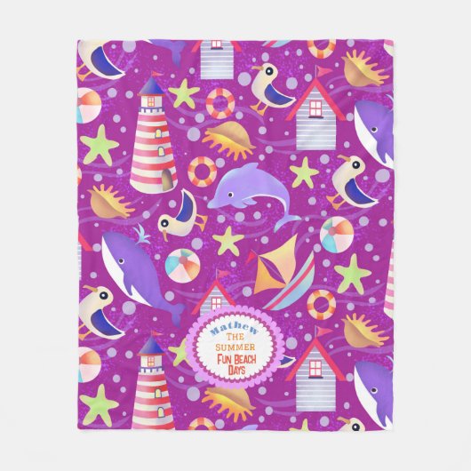 Fun Beach Magenta Fleece Deken (Voorkant)