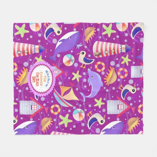 Fun Beach Magenta Fleece Deken (Voorkant (Horizontaal))