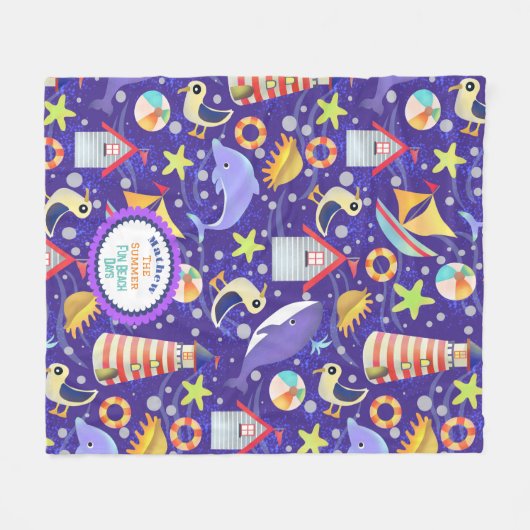Fun Beach Navy Fleece Deken (Voorkant (Horizontaal))