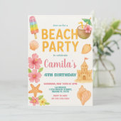 Fun Beach Party Verjaardag Uitnodiging & Decor (Staand voorkant)