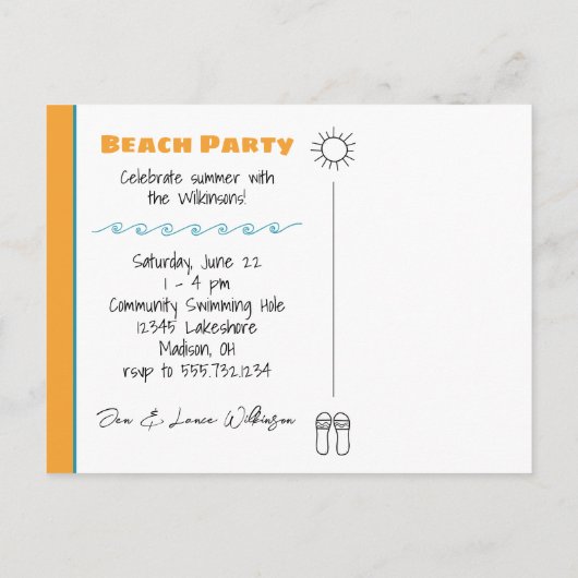 Fun Beach Scene Illustratie Party Uitnodiging Briefkaart (Achterkant)