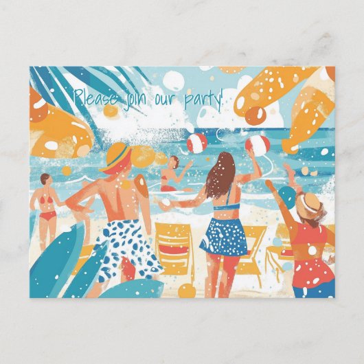 Fun Beach Scene Illustratie Party Uitnodiging Briefkaart (Voorkant)