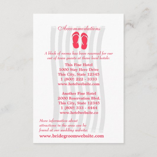 Fun Beach Teenslippers Roze bruiloft Interary Informatiekaartje (Achterkant)