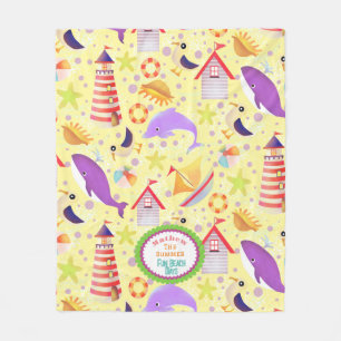 Fun Beach Yellow Fleece Blanket Deken