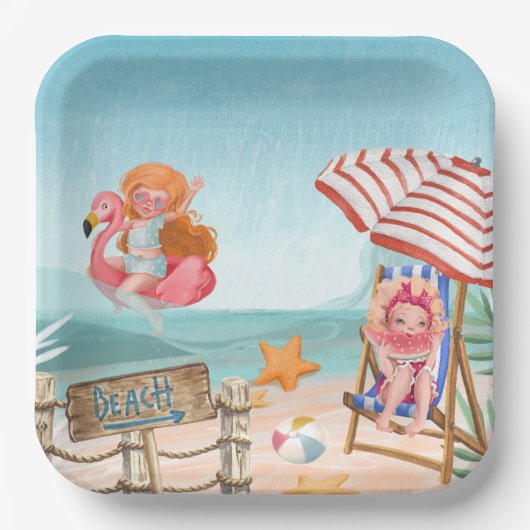 Fun Beach Zomer met vrienden Papieren Bordje (Voorkant)