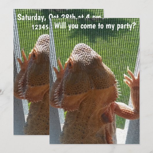 Fun Bearded Dragon Birthday Party Invitation Kaart (Voorkant / Achterkant)