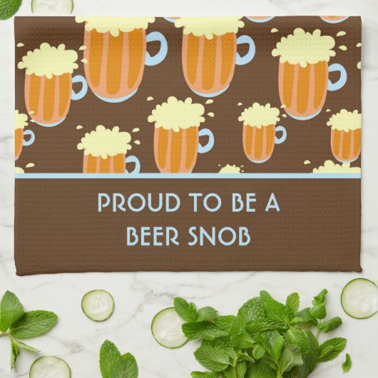 Fun Beer Snob Pattern on Brown and Blue Theedoek (Gevouwen)