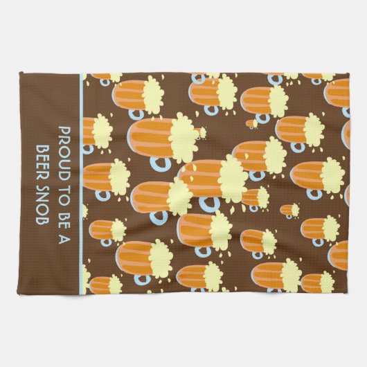 Fun Beer Snob Pattern on Brown and Blue Theedoek (Horizontaal)