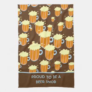 Fun Beer Snob Pattern on Brown and Blue Theedoek