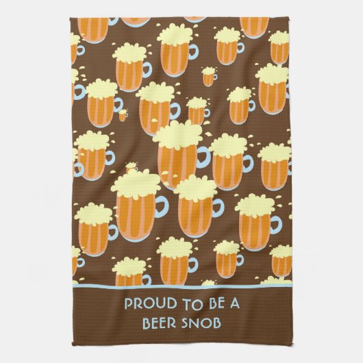 Fun Beer Snob Pattern on Brown and Blue Theedoek (Verticaal)
