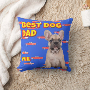 Fun Best Dog Dad - Custom Photo Gift Blue Retro Kussen