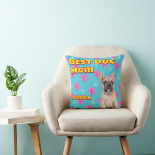 Fun Best Dog Mom Custom Photo Gift Lichtblauw Kussen